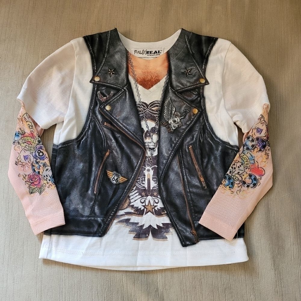 Faux real tattoo shirt sleeve and leather vest